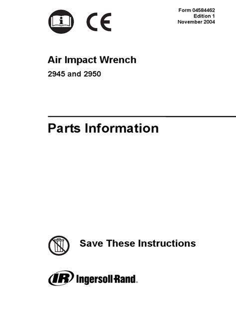 Parts Information Manual, Air Impact Wrench, 2945 and 2950